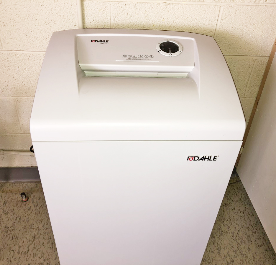 Shredding machine used at Sunset Indistries. Service offered to the community and local businesses in Pugwash, Nova Scotia.