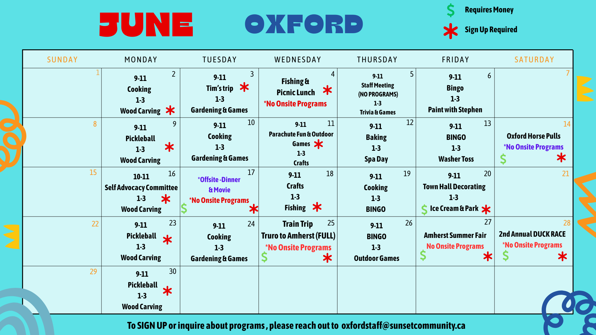 Social Hub Oxford June calendar