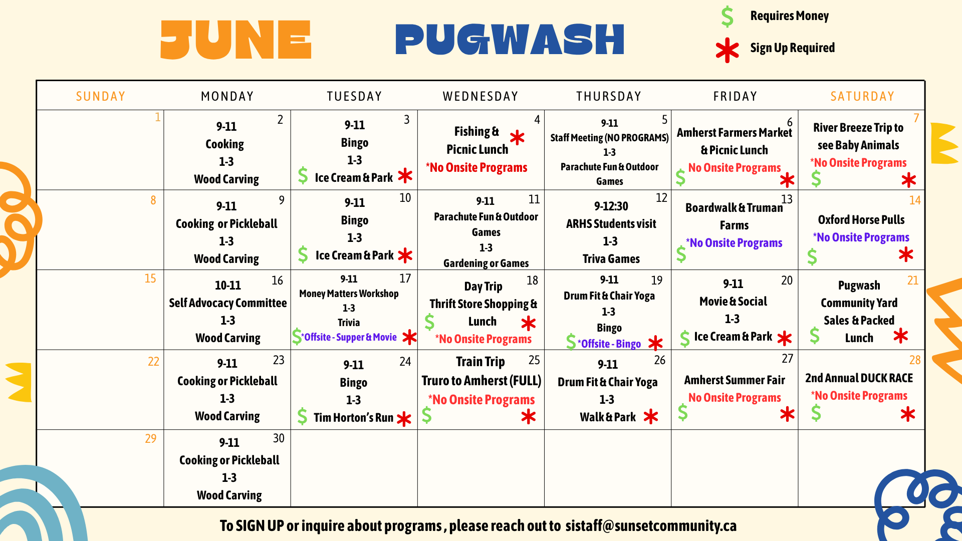 Social Hub Pugwash June Calendar